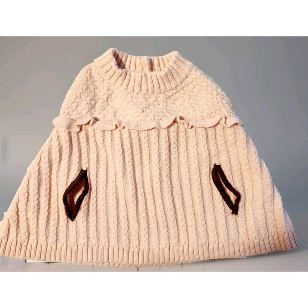 Janie and Jack Poncho Sweater Ribbed Cable Knit Pink Size 12- 18Months